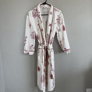 BedHead Egyptian Cotton Kimono Robe S/M White Red Japanese Print Geishas Dragons